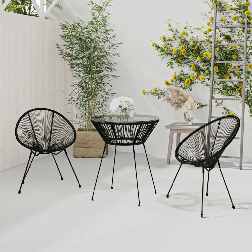 vidaXL Set da Pranzo per Giardino 3 pz in Rattan PVC Nero