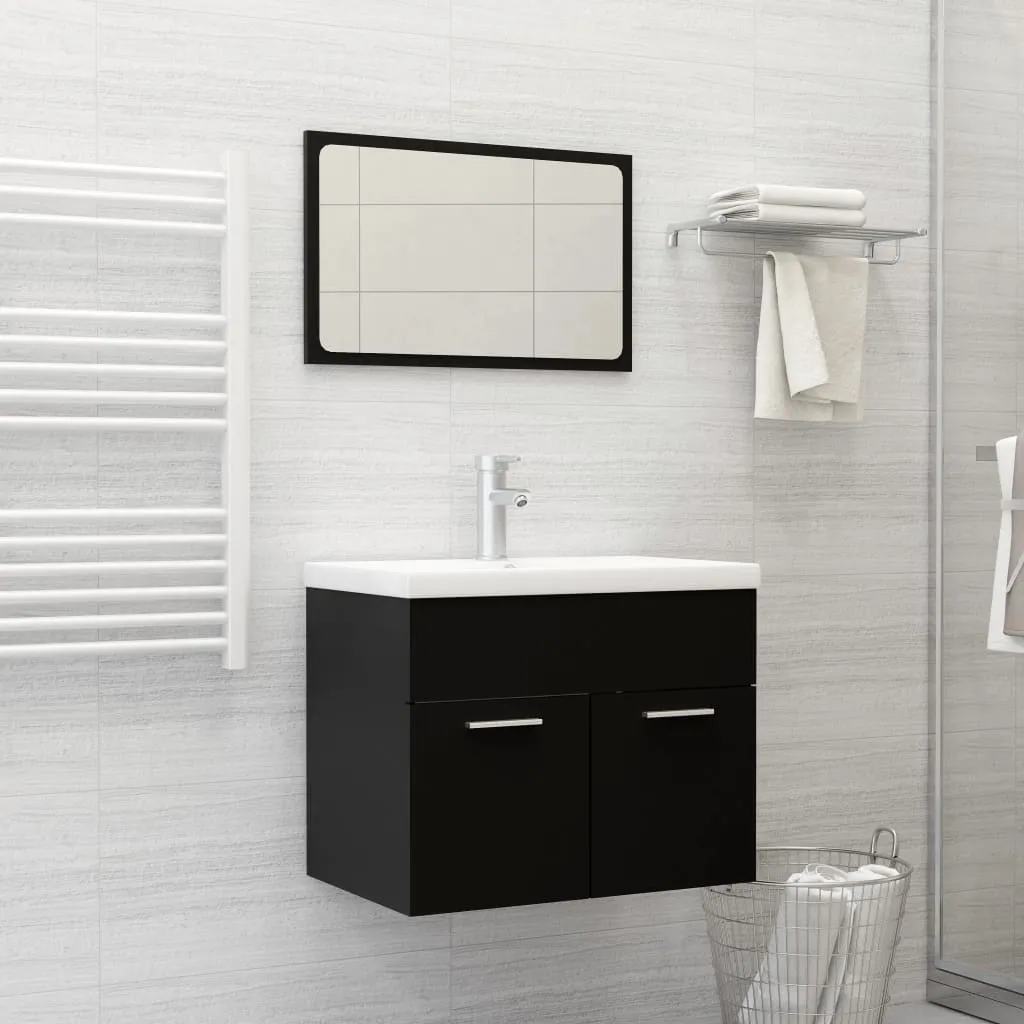 vidaXL Set Mobili da Bagno 2 pz Nero in Legno Multistrato