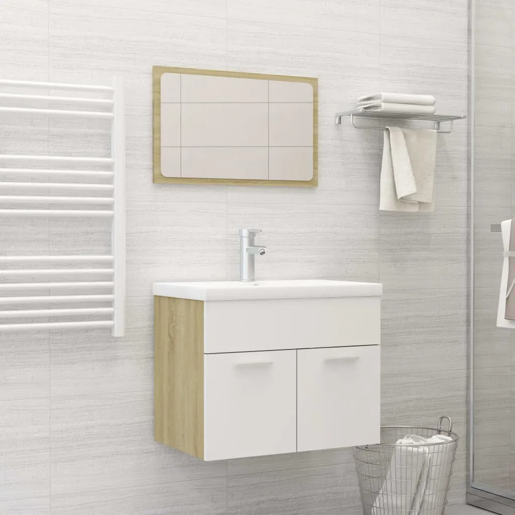 vidaXL Set Mobili da Bagno 2 pz Bianco e Sonoma in Legno Multistrato