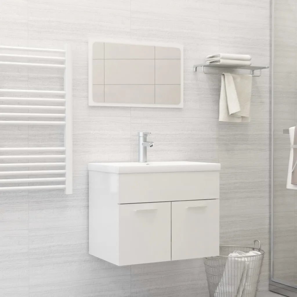 vidaXL Set Mobili da Bagno 2 pz Bianco Lucido in Legno Multistrato