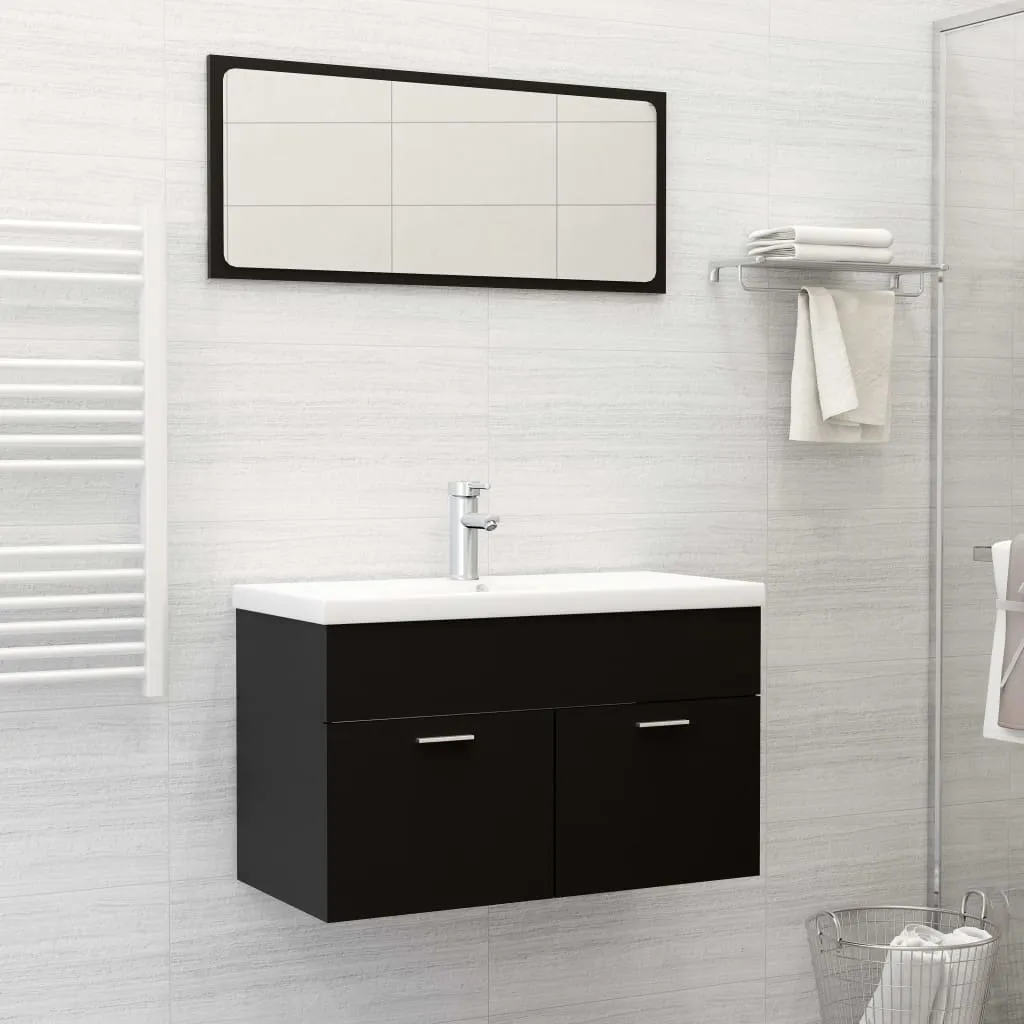 vidaXL Set Mobili da Bagno 2 pz Nero in Legno Multistrato