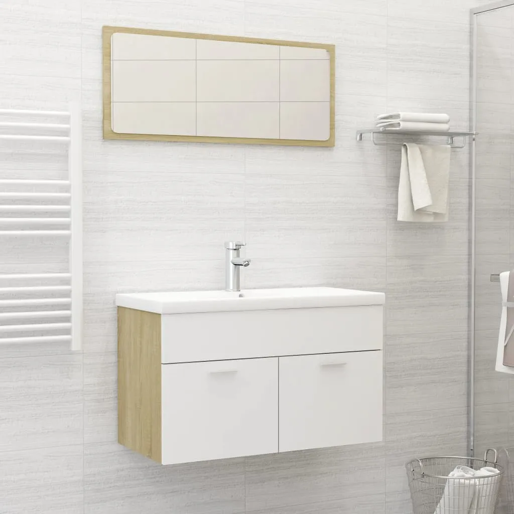 vidaXL Set Mobili da Bagno 2 pz Bianco e Sonoma in Legno Multistrato