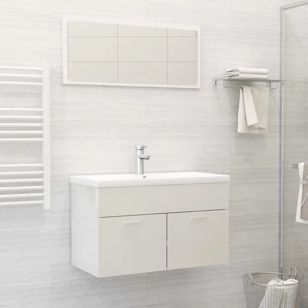 vidaXL Set Mobili da Bagno 2 pz Bianco Lucido in Legno Multistrato