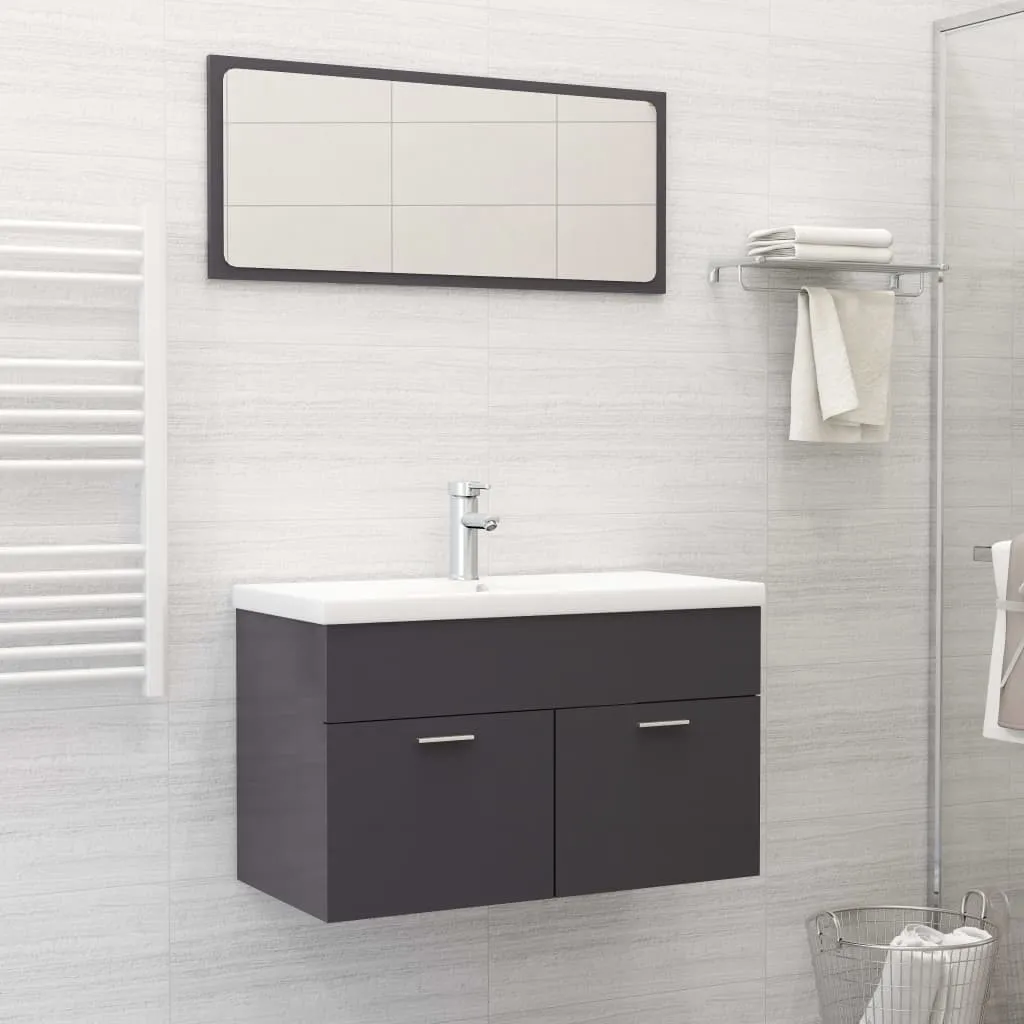 vidaXL Set Mobili da Bagno 2 pz Grigio Lucido in Legno Multistrato