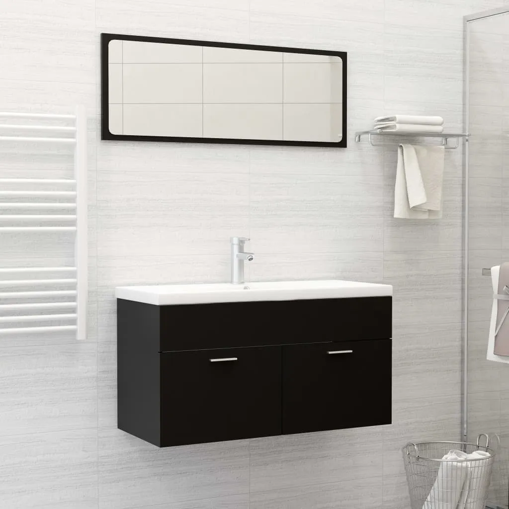 vidaXL Set Mobili da Bagno 2 pz Nero in Legno Multistrato