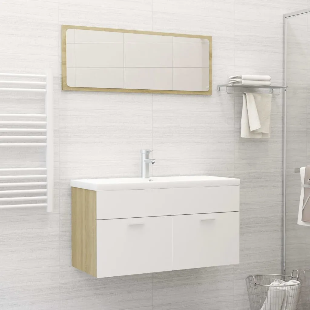 vidaXL Set Mobili da Bagno 2 pz Bianco e Sonoma in Legno Multistrato