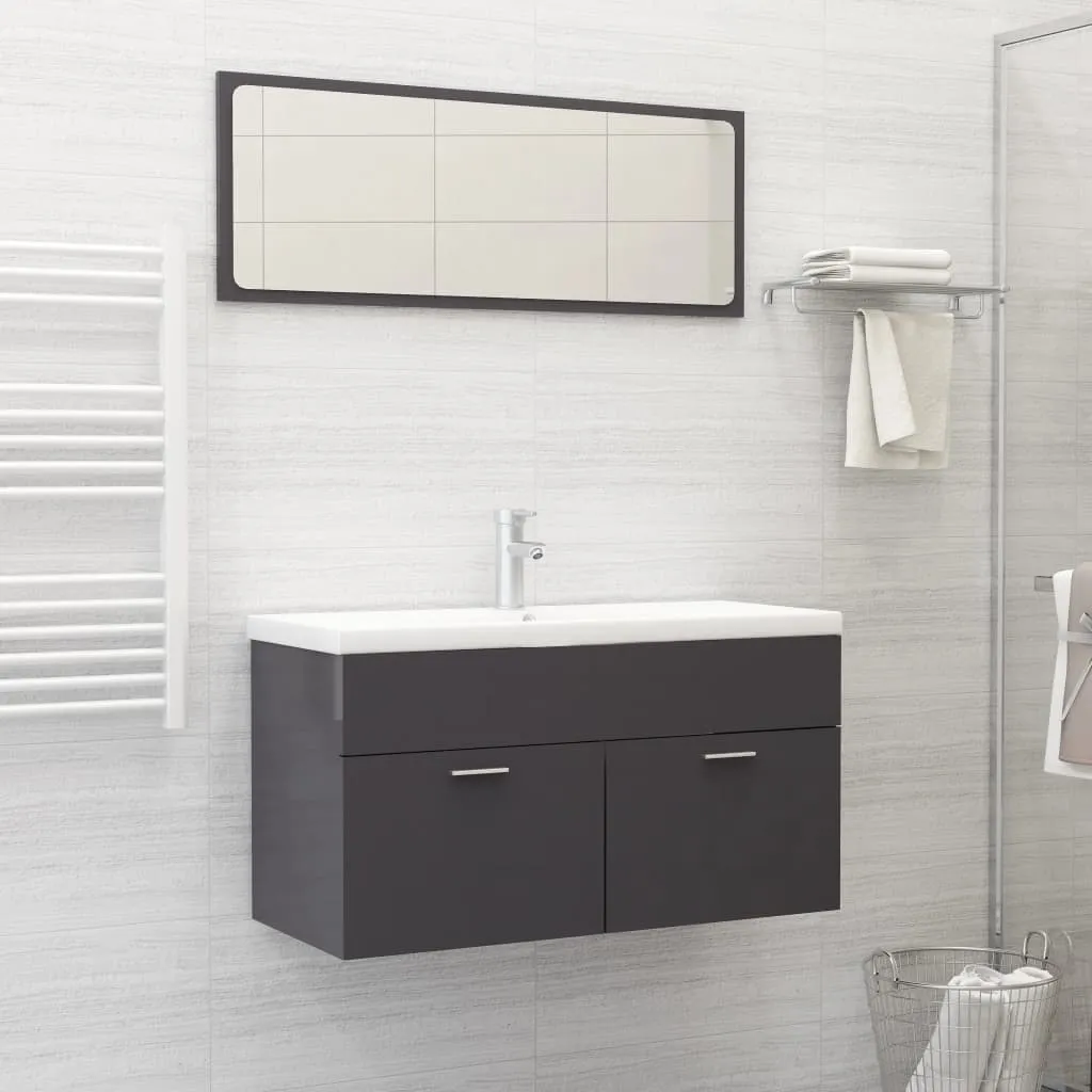 vidaXL Set Mobili da Bagno 2 pz Grigio Lucido in Legno Multistrato