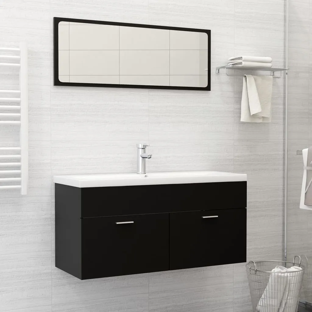 vidaXL Set Mobili da Bagno 2 pz Nero in Legno Multistrato