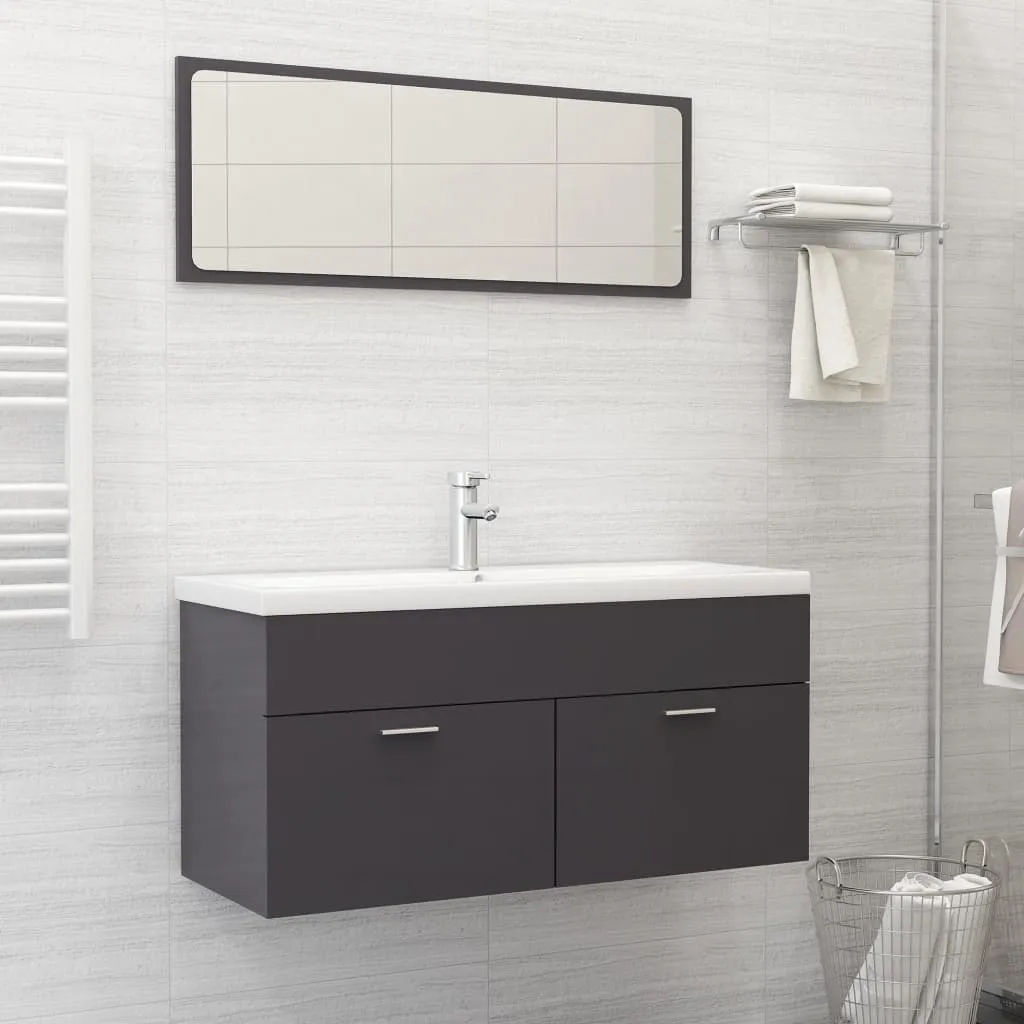 vidaXL Set Mobili da Bagno 2 pz Grigio Lucido in Legno Multistrato