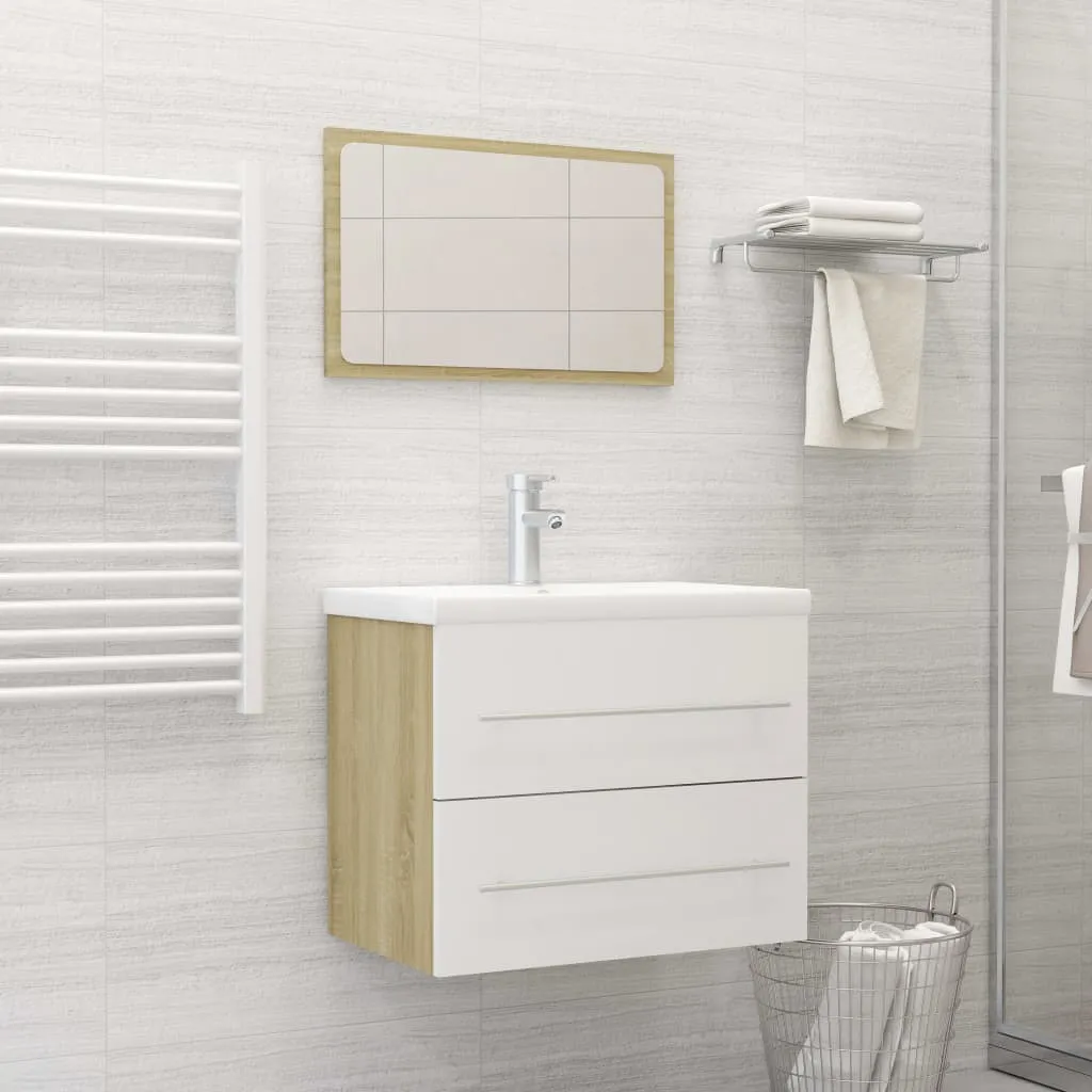 vidaXL Set Mobili da Bagno 2 pz Bianco e Rovere Sonoma in Truciolato