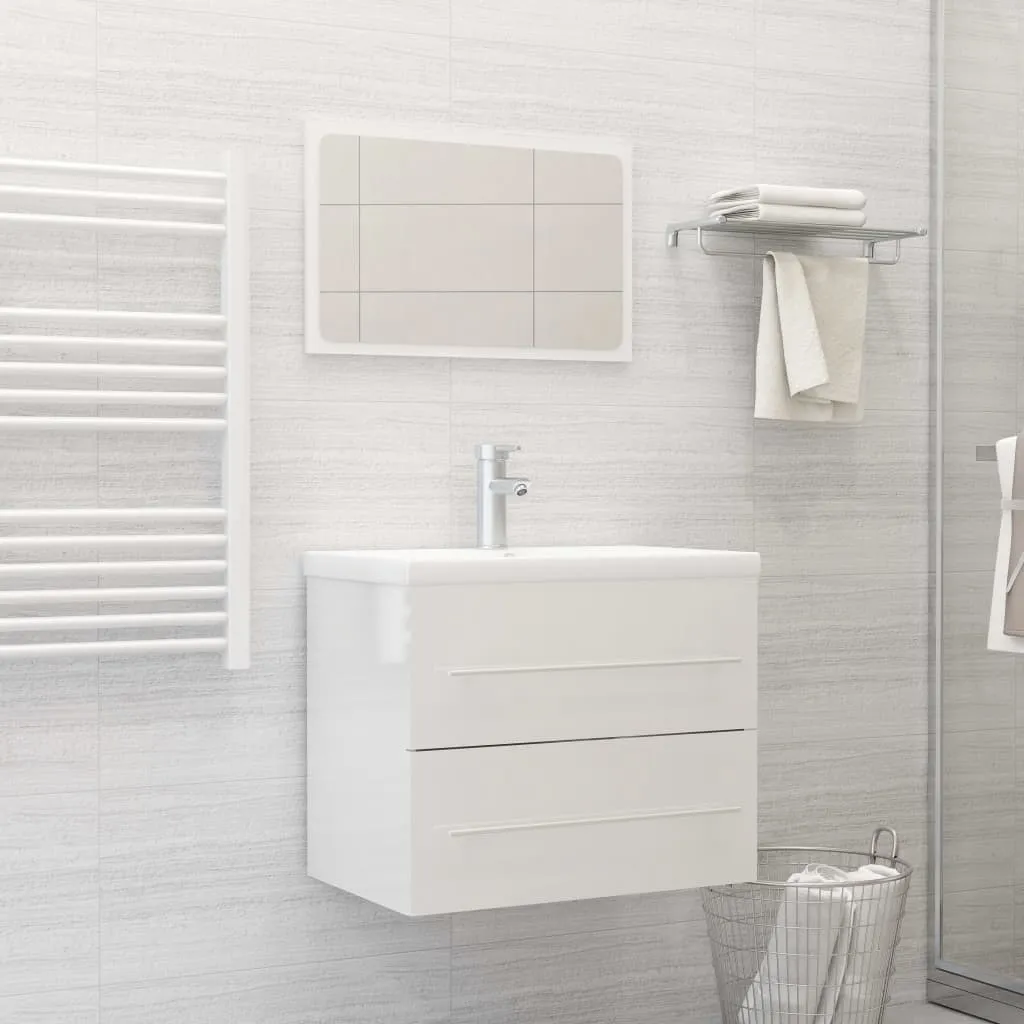 vidaXL Set Mobili da Bagno 2 pz Bianco Lucido in Truciolato