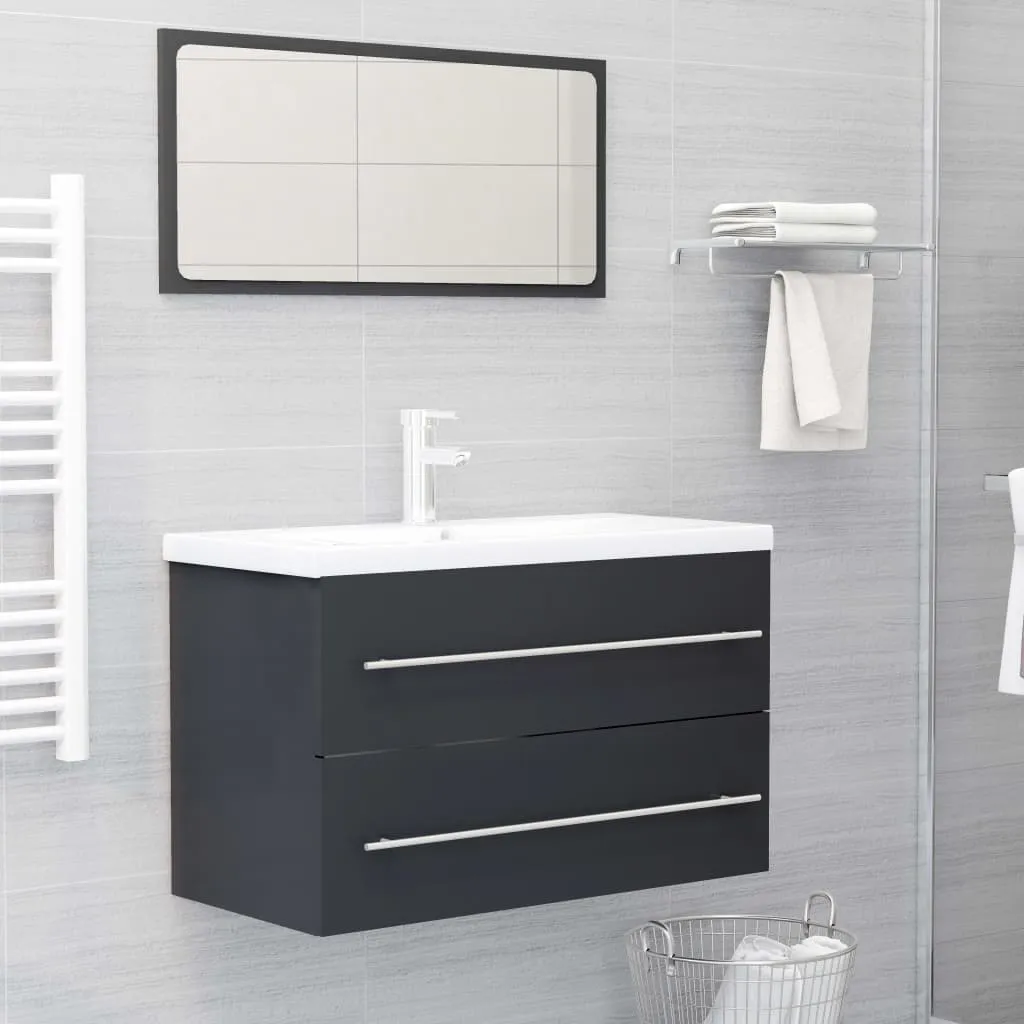 vidaXL Set Mobili da Bagno 2 pz Grigio in Legno Multistrato