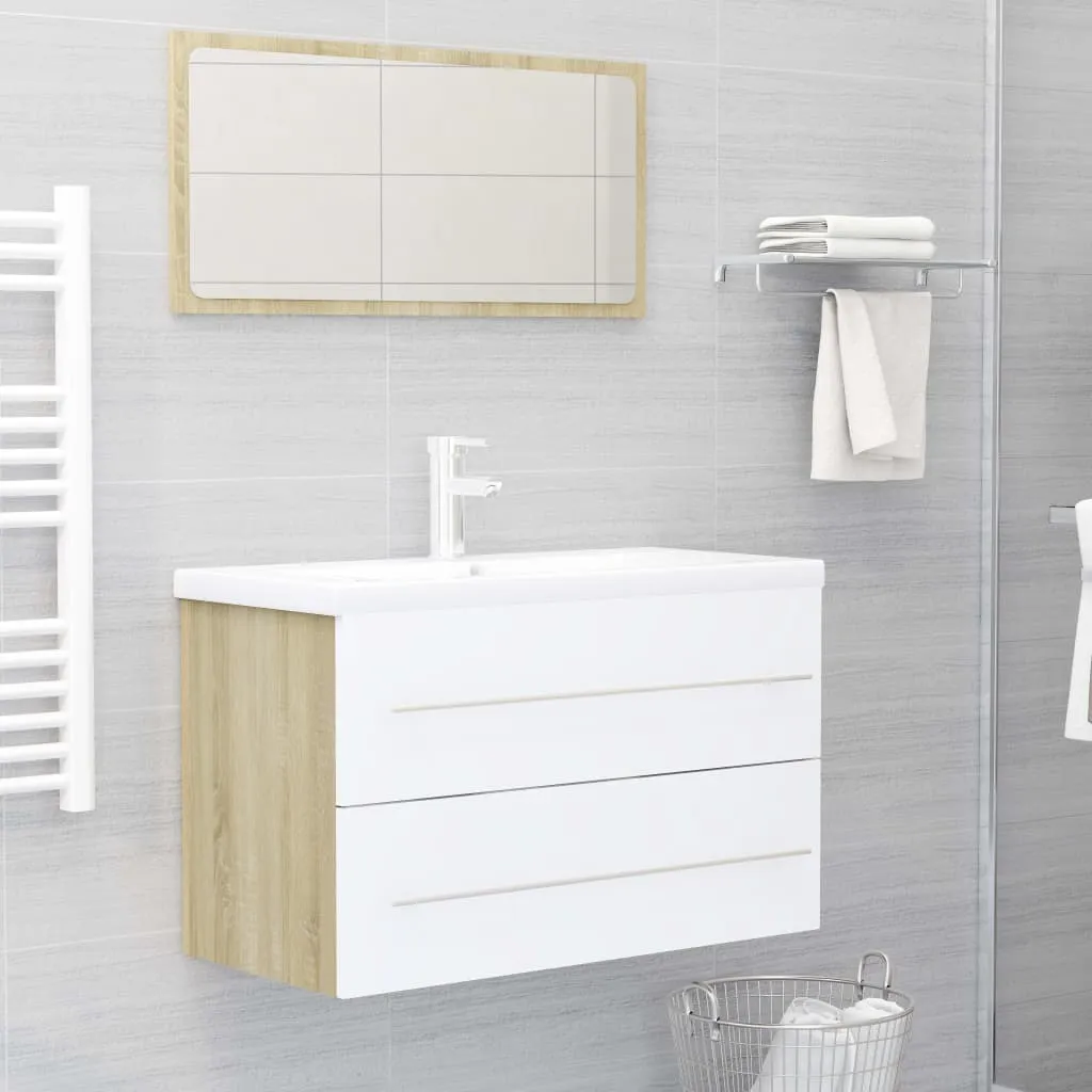 vidaXL Set Mobili Bagno 2 pz Bianco e Rovere Sonoma Legno Multistrato