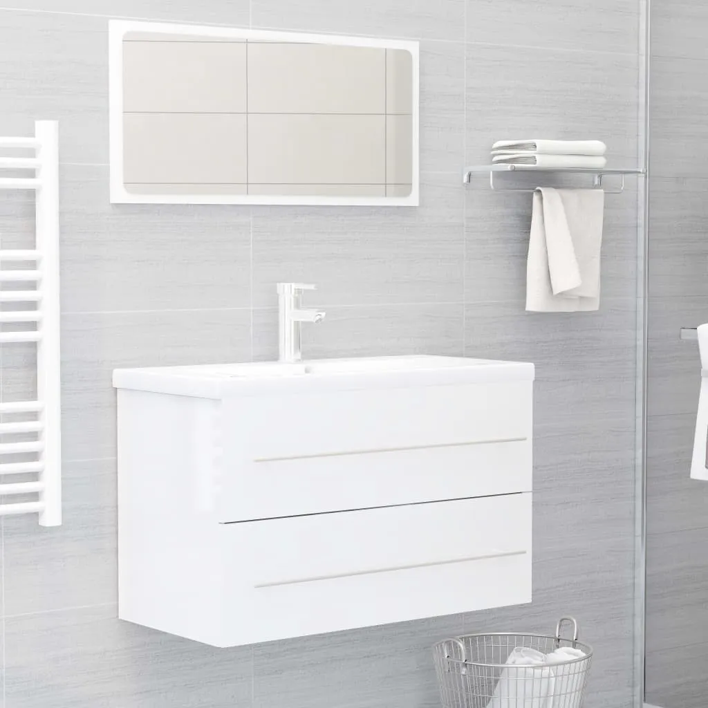 vidaXL Set Mobili da Bagno 2 pz Bianco Lucido in Legno Multistrato