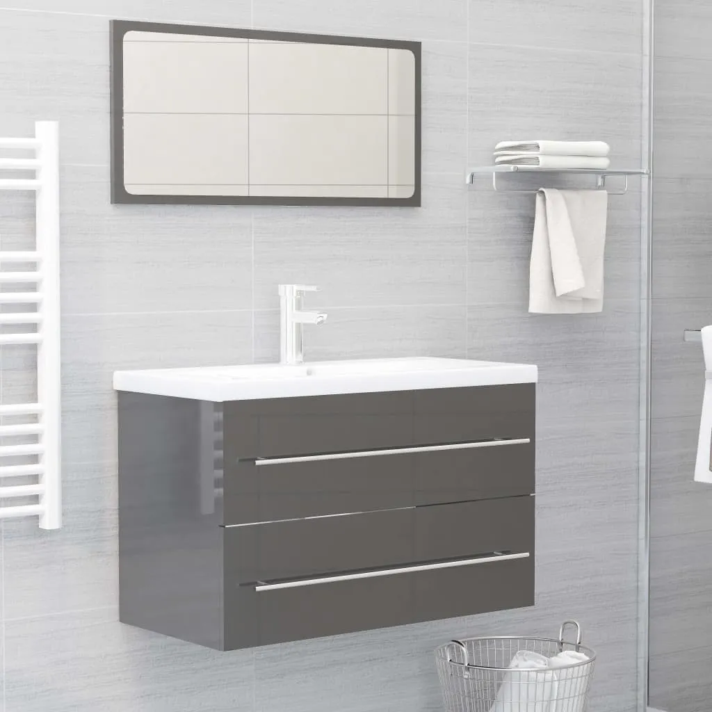 vidaXL Set Mobili da Bagno 2 pz Grigio Lucido in Legno Multistrato