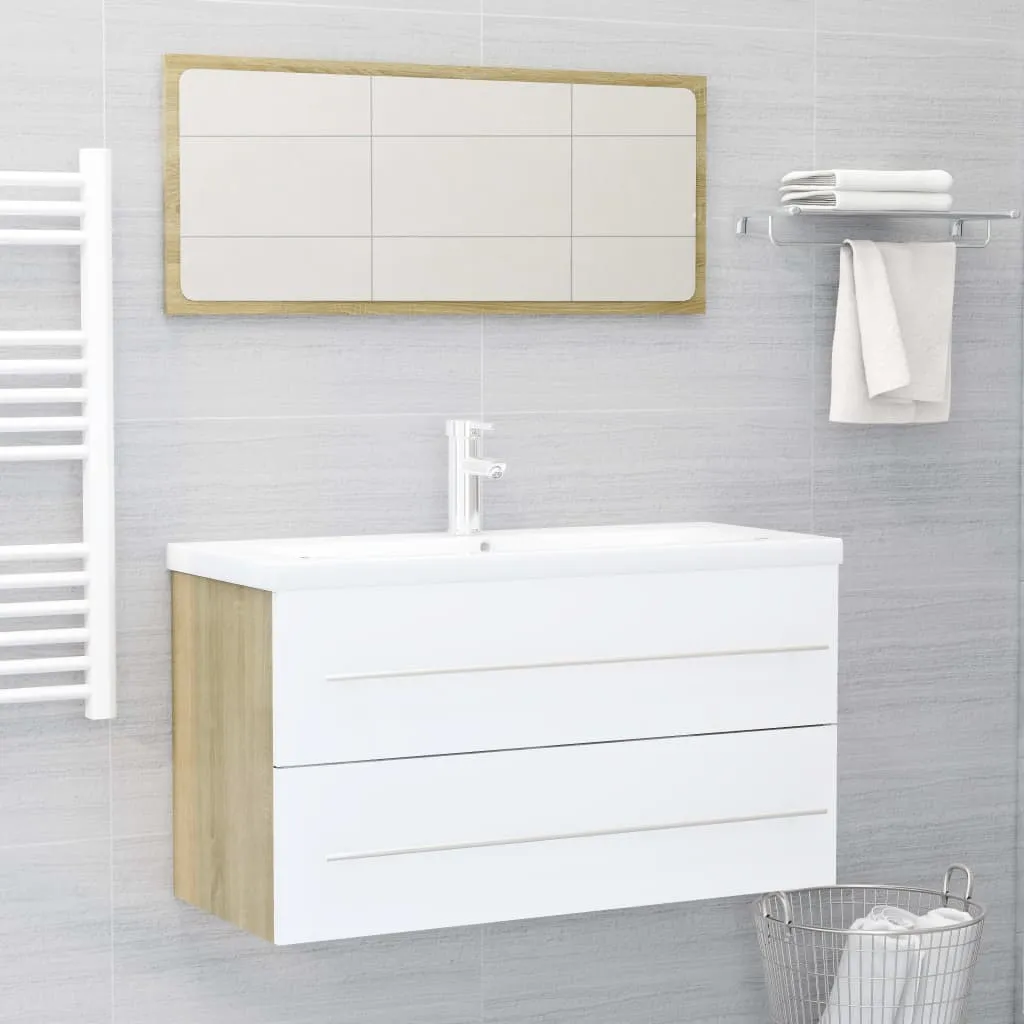 vidaXL Set Mobili Bagno 2 pz Bianco e Rovere Sonoma Legno Multistrato