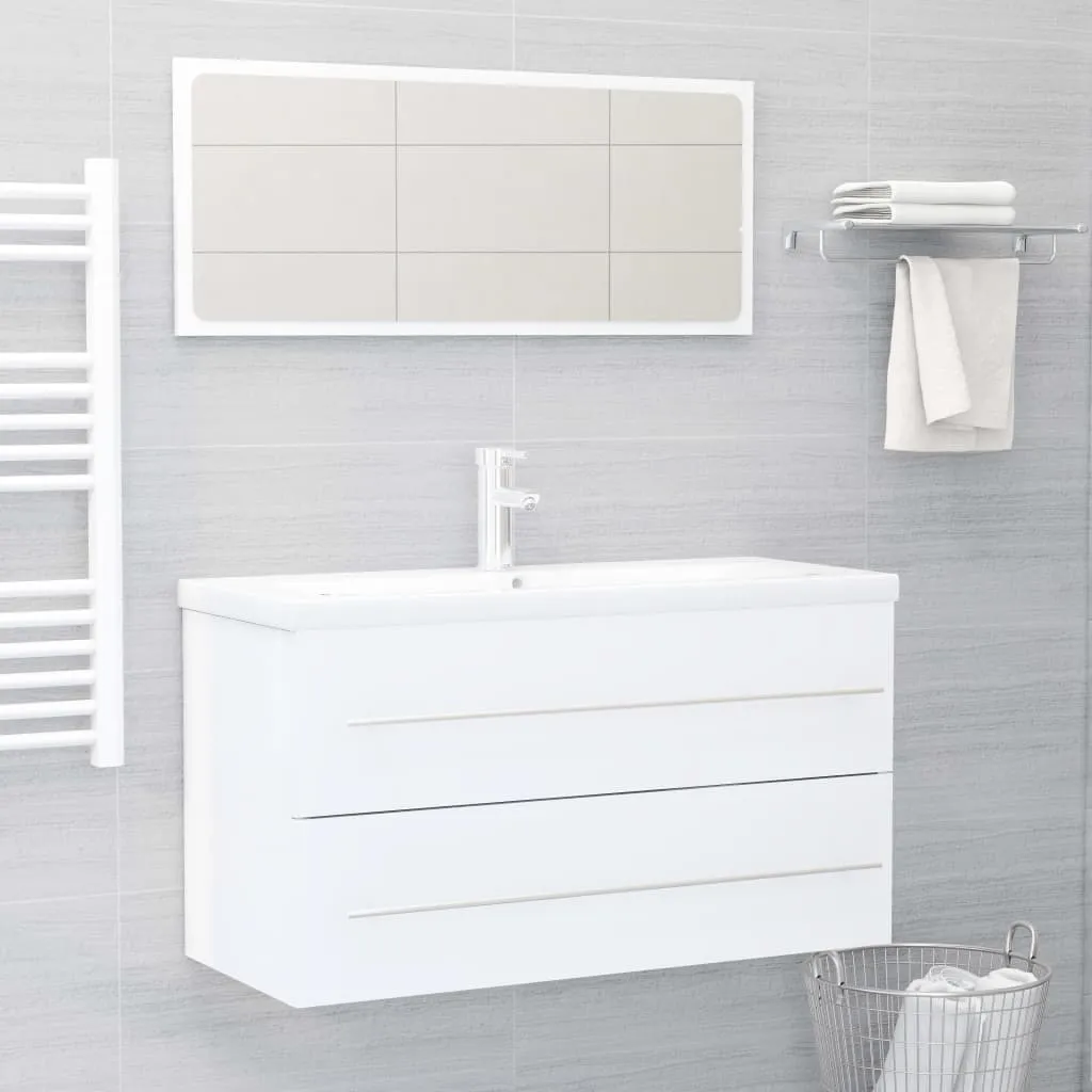 vidaXL Set Mobili da Bagno 2 pz Bianco Lucido in Legno Multistrato