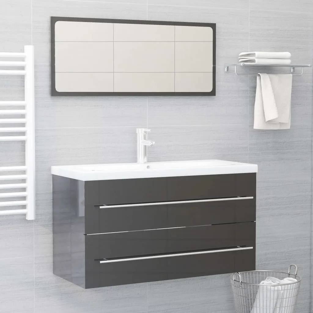 vidaXL Set Mobili da Bagno 2 pz Grigio Lucido in Legno Multistrato