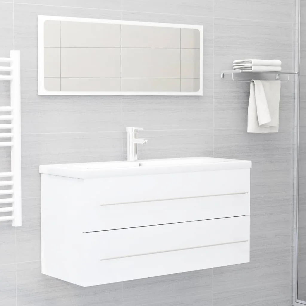 vidaXL Set Mobili da Bagno 2 pz Bianco in Legno Multistrato