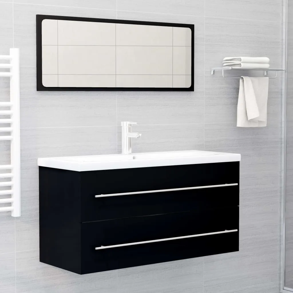 vidaXL Set Mobili da Bagno 2 pz Nero in Legno Multistrato