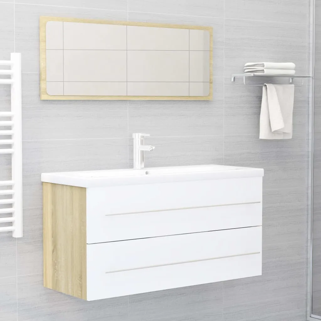 vidaXL Set Mobili Bagno 2 pz Bianco e Rovere Sonoma Legno Multistrato