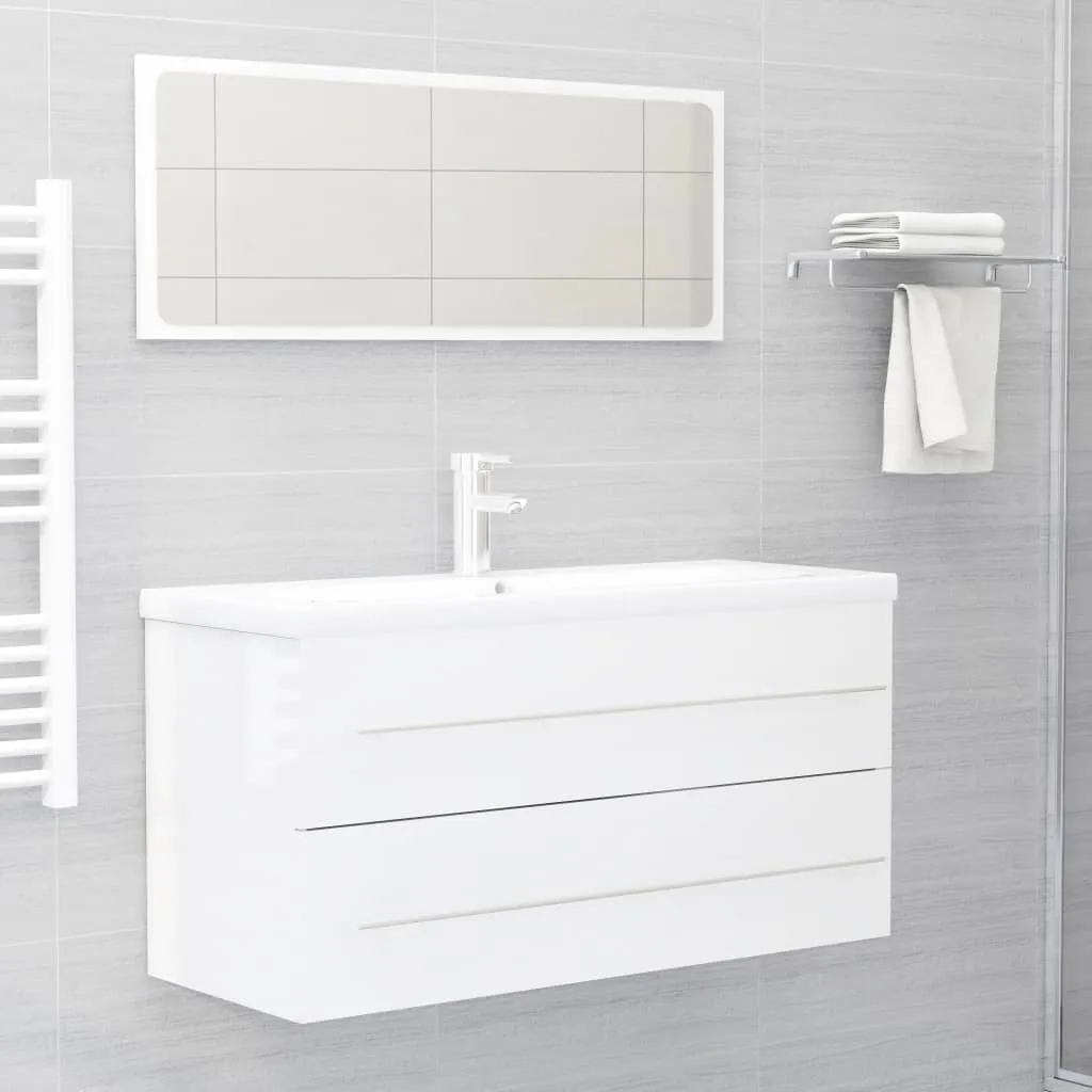 vidaXL Set Mobili da Bagno 2 pz Bianco Lucido in Legno Multistrato