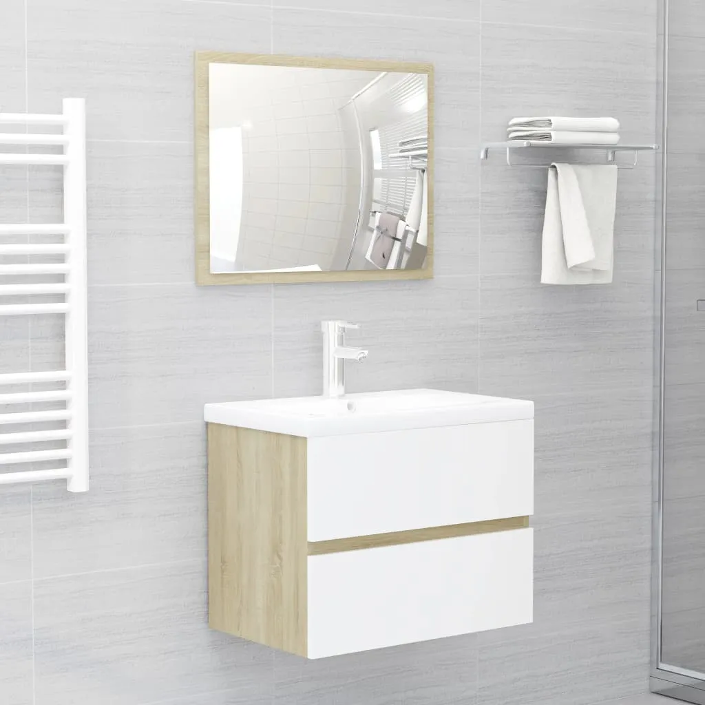 vidaXL Set Mobili Bagno 2 pz Bianco e Rovere Sonoma Legno Multistrato