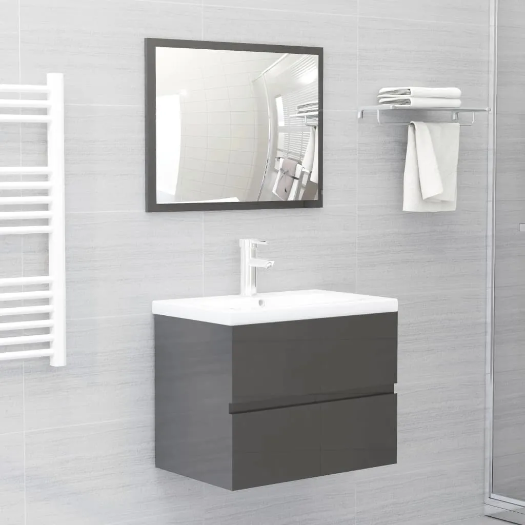 vidaXL Set Mobili da Bagno 2 pz Grigio Lucido in Legno Multistrato