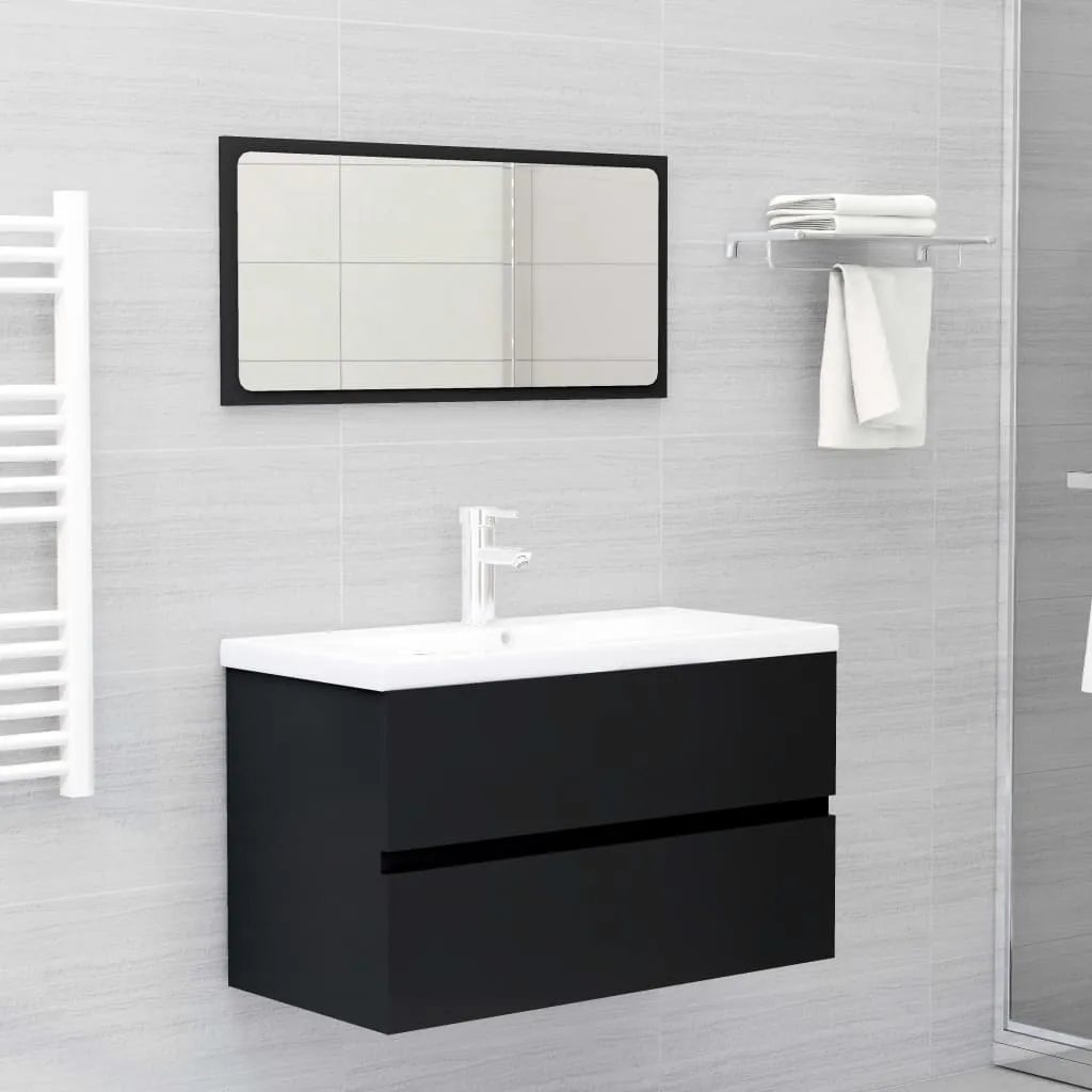 vidaXL Set Mobili da Bagno 2 pz Nero in Legno Multistrato