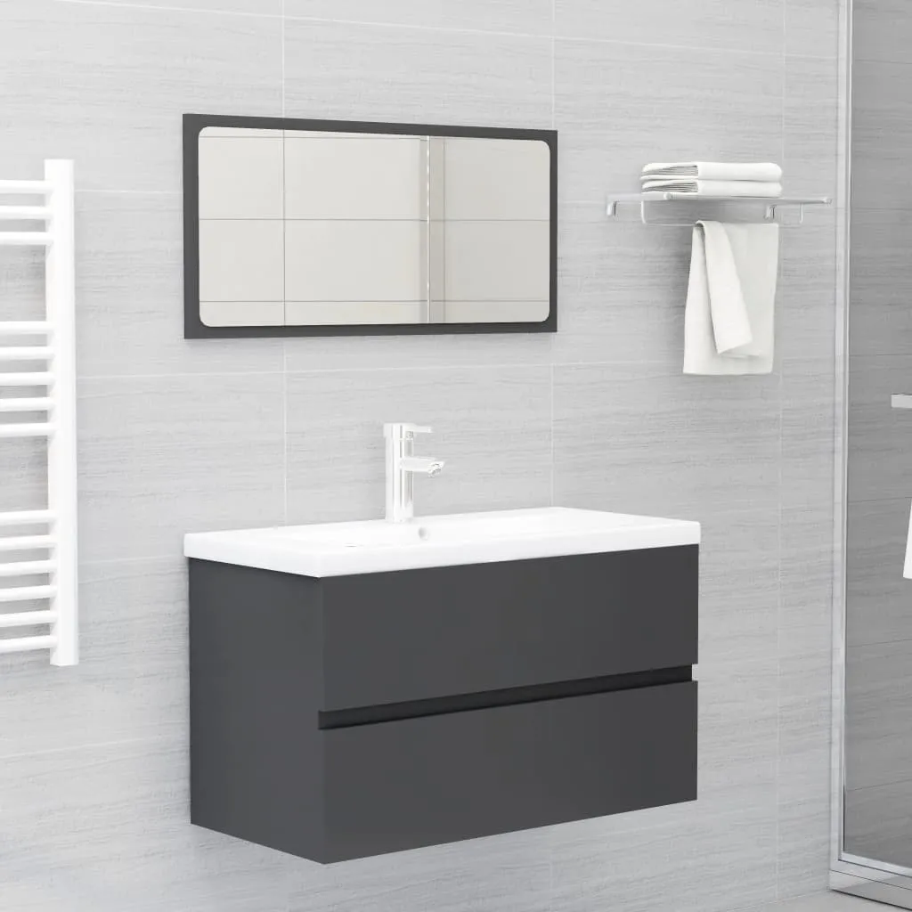 vidaXL Set Mobili da Bagno 2 pz Grigio in Legno Multistrato