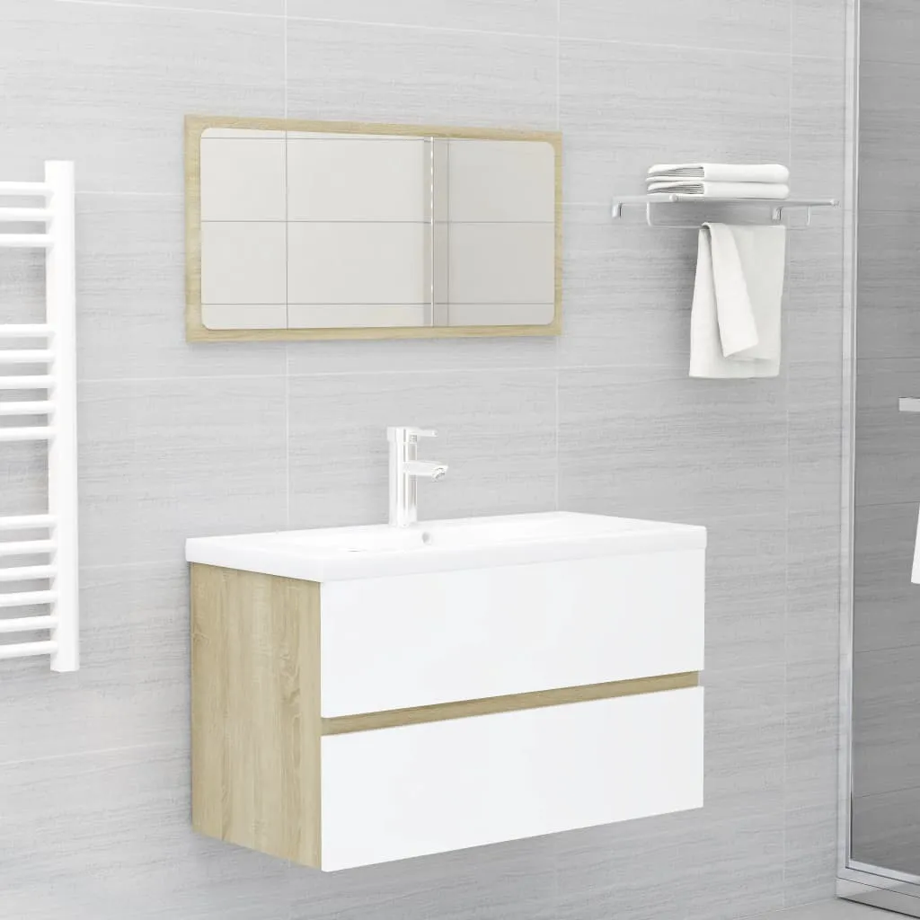 vidaXL Set Mobili Bagno 2 pz Bianco e Rovere Sonoma Legno Multistrato