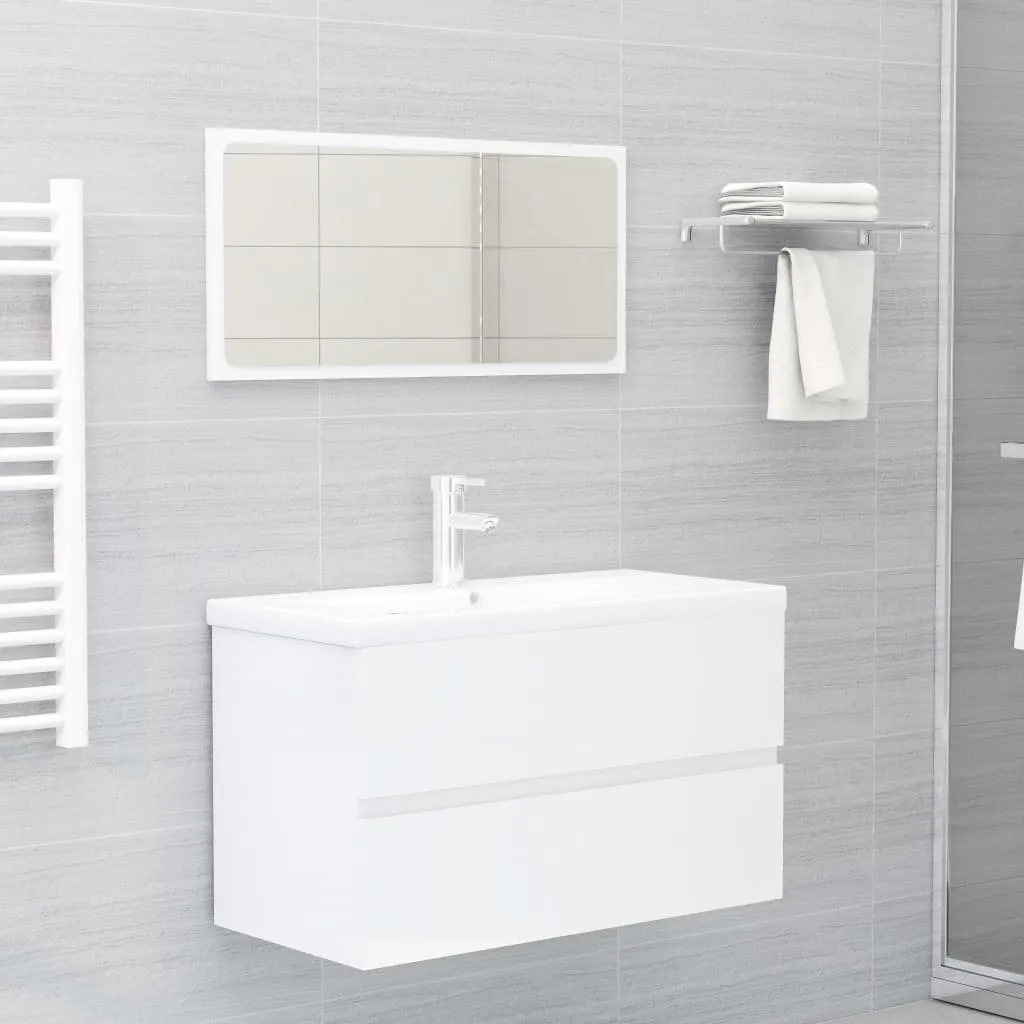 vidaXL Set Mobili da Bagno 2 pz Bianco Lucido in Legno Multistrato