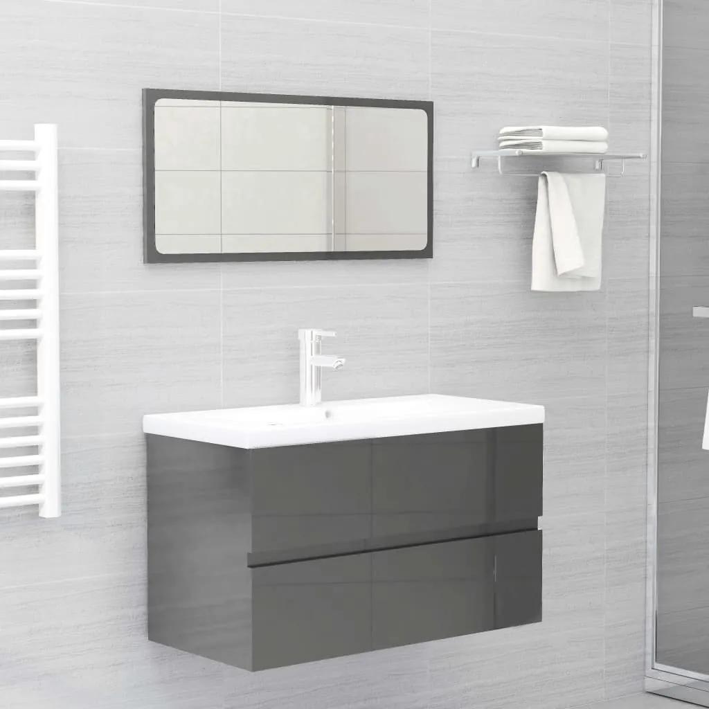 vidaXL Set Mobili da Bagno 2 pz Grigio Lucido in Legno Multistrato