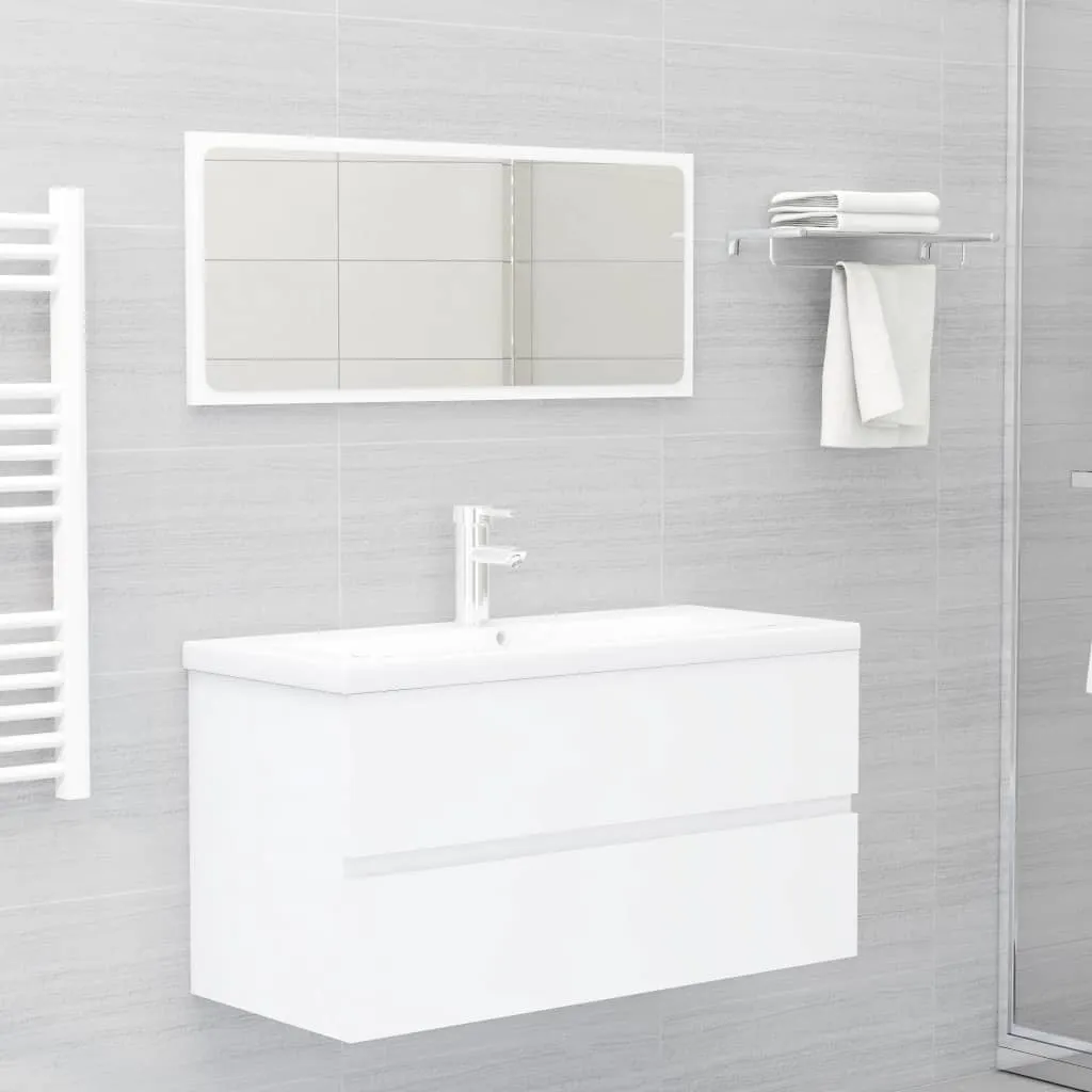 vidaXL Set Mobili da Bagno 2 pz Bianco in Legno Multistrato