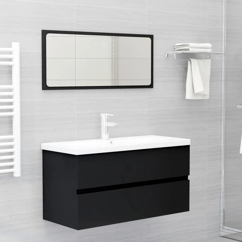 vidaXL Set Mobili da Bagno 2 pz Nero in Legno Multistrato