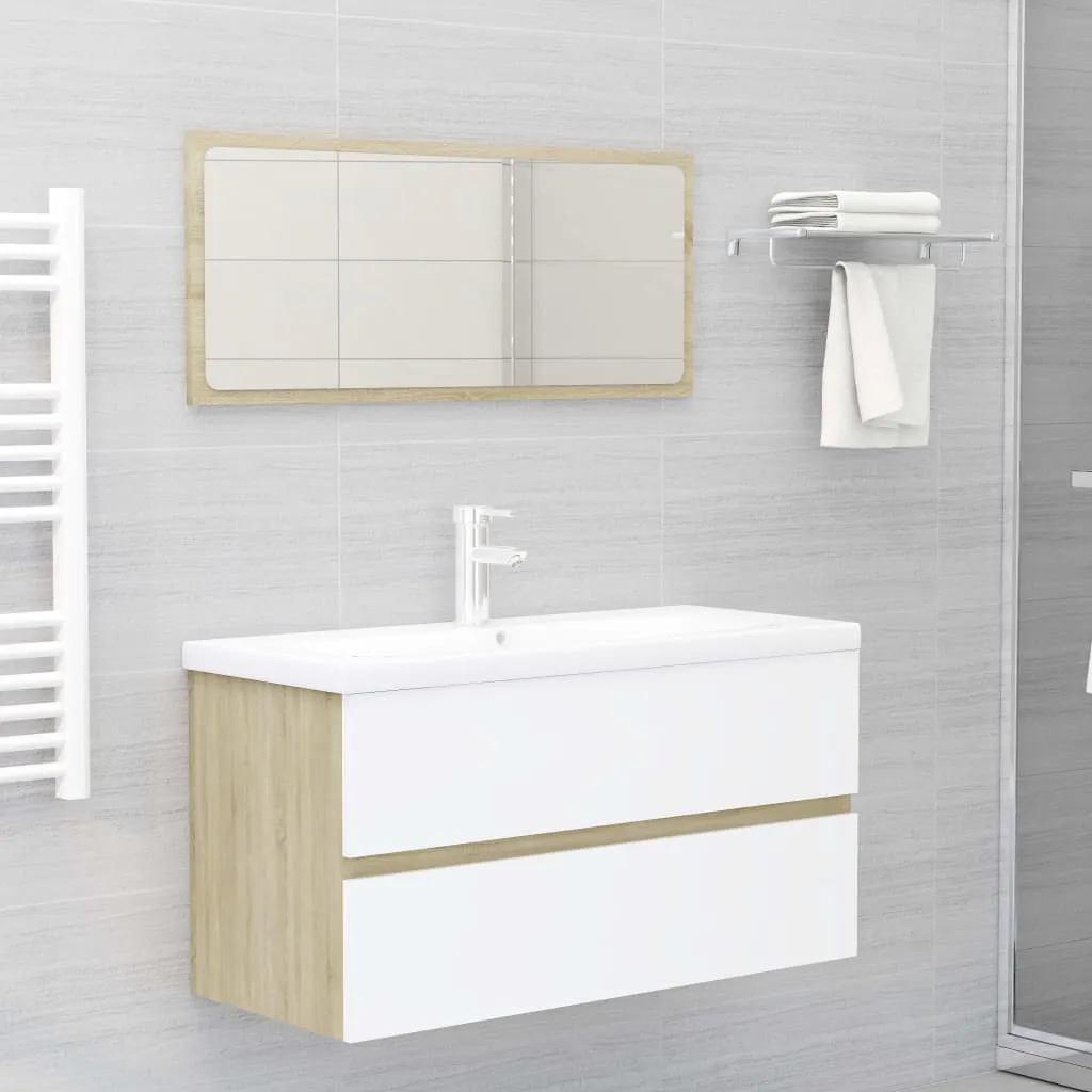 vidaXL Set Mobili da Bagno 2 pz Bianco e Sonoma in Legno Multistrato