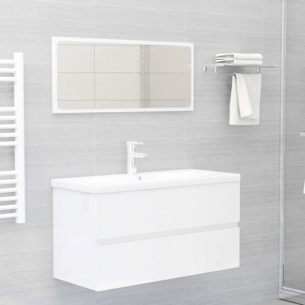 vidaXL Set Mobili da Bagno 2 pz Bianco Lucido in Legno Multistrato