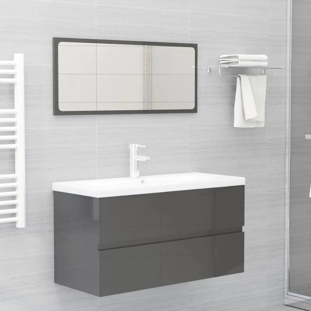 vidaXL Set Mobili da Bagno 2 pz Grigio Lucido in Legno Multistrato