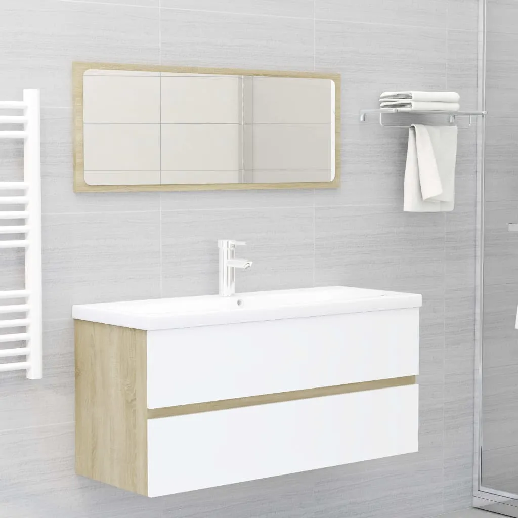 vidaXL Set Mobili da Bagno 2 pz Bianco e Sonoma in Legno Multistrato