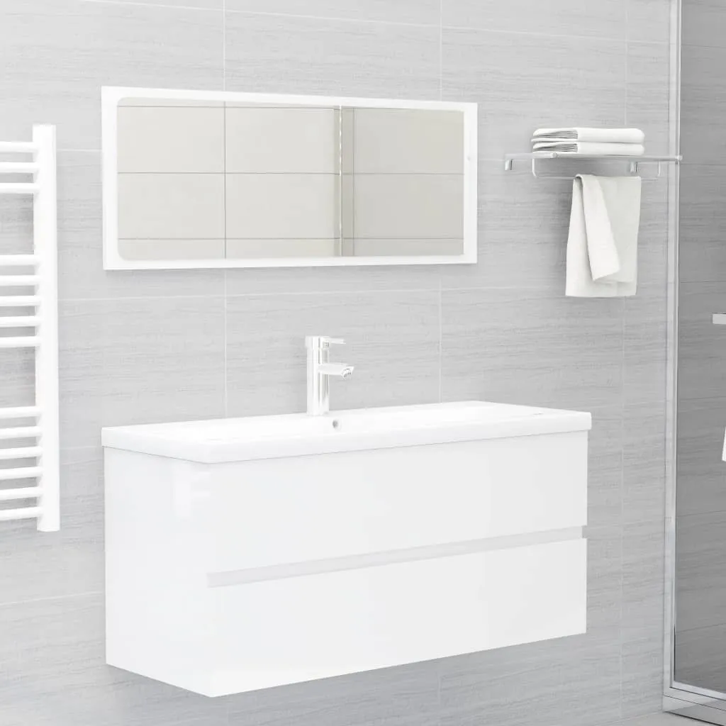 vidaXL Set Mobili da Bagno 2 pz Bianco Lucido in Legno Multistrato