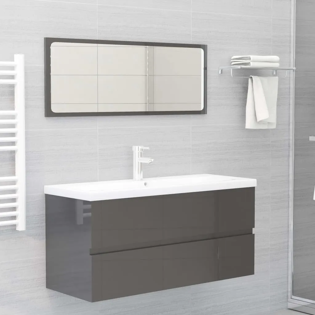 vidaXL Set Mobili da Bagno 2 pz Grigio Lucido in Legno Multistrato