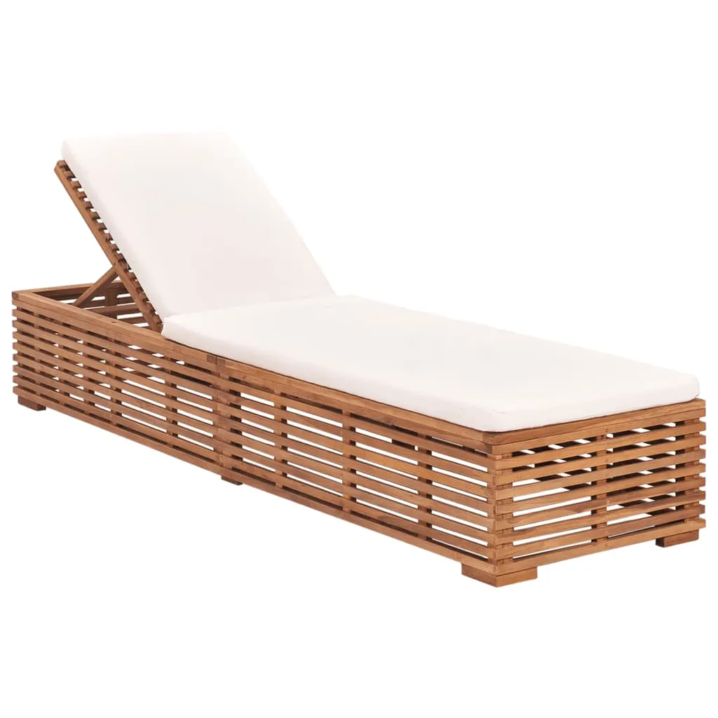 vidaXL Lettino Prendisole con Cuscino in Massello di Teak Crema