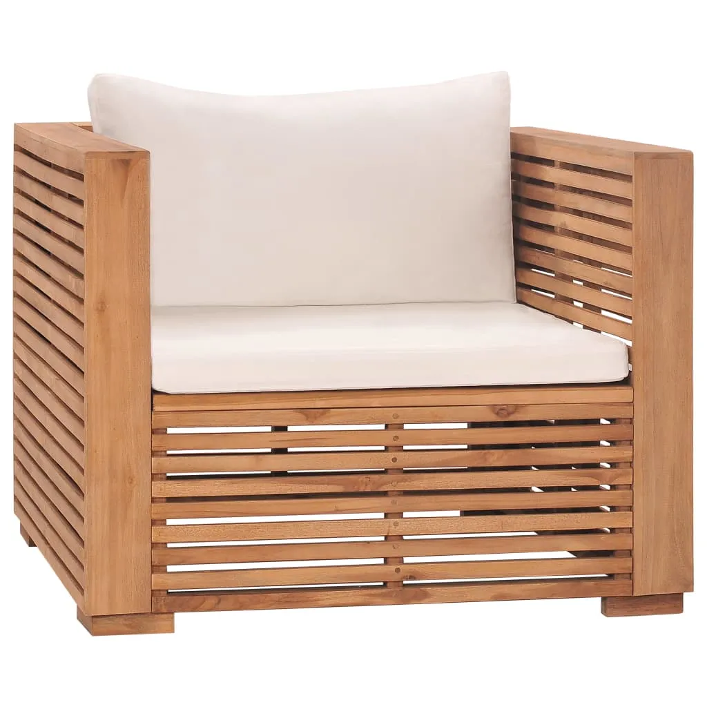 vidaXL Poltrona da Giardino con Cuscino Crema in Teak Massello