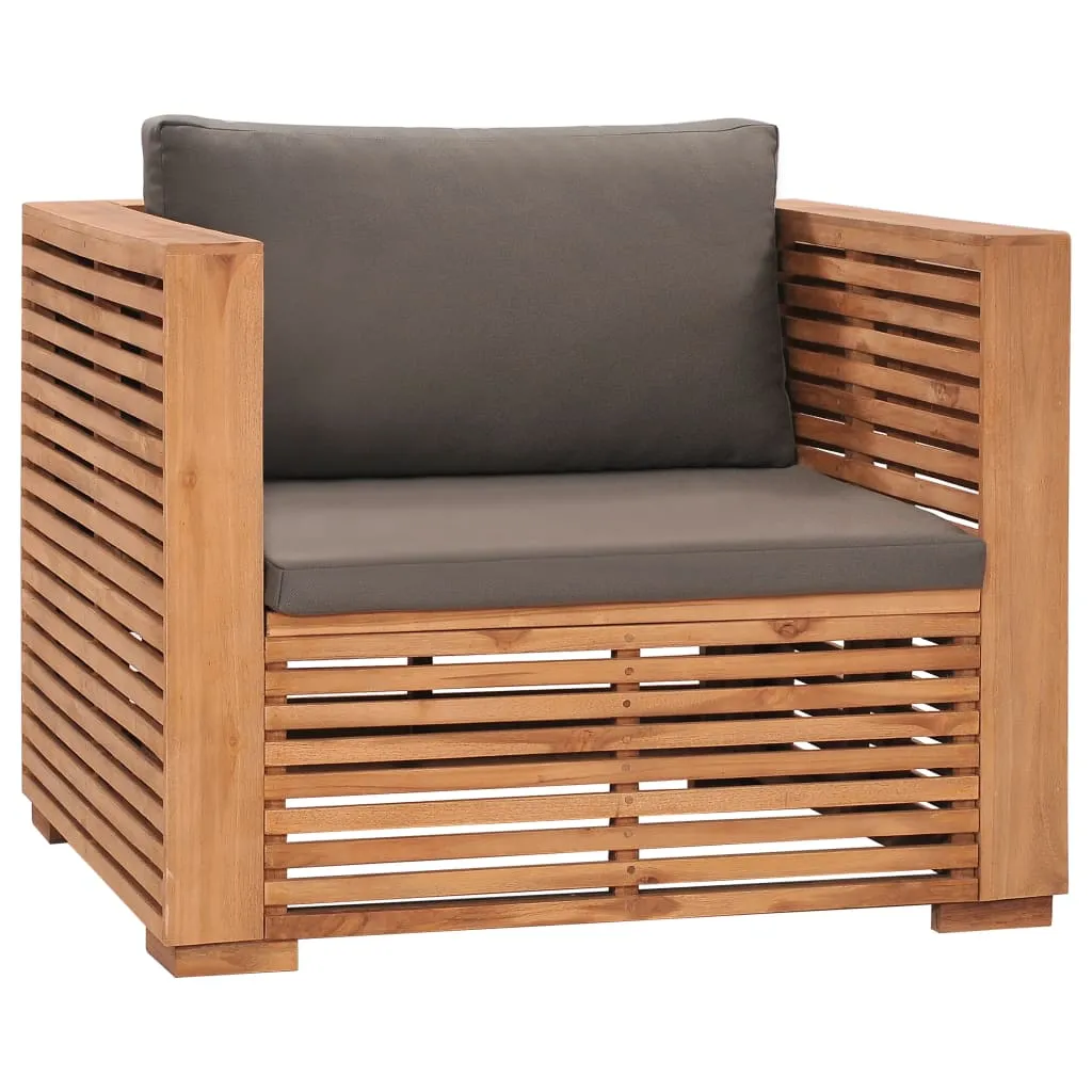 vidaXL Poltrona da Giardino con Cuscini Grigio Scuro in Teak Massello