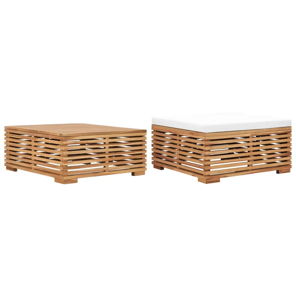 vidaXL Set Tavolino e Poggiapiedi da Giardino Cuscino Crema in Teak