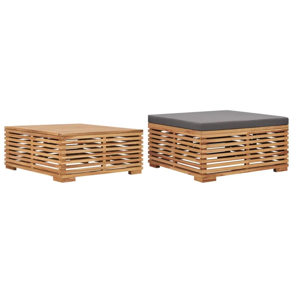 vidaXL Set Tavolino Poggiapiedi Giardino Cuscino Grigio Scuro in Teak