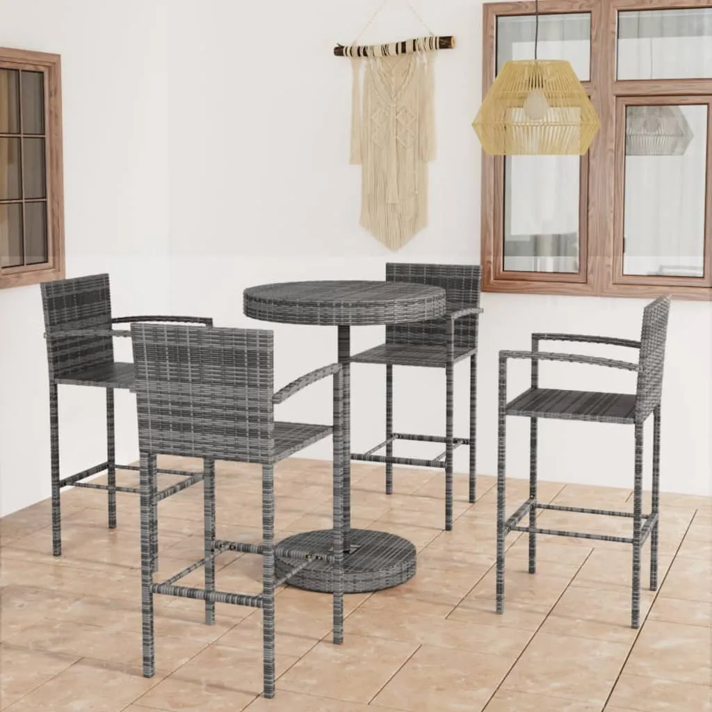 vidaXL Set da Bar da Giardino 5 pz in Polyrattan Grigio