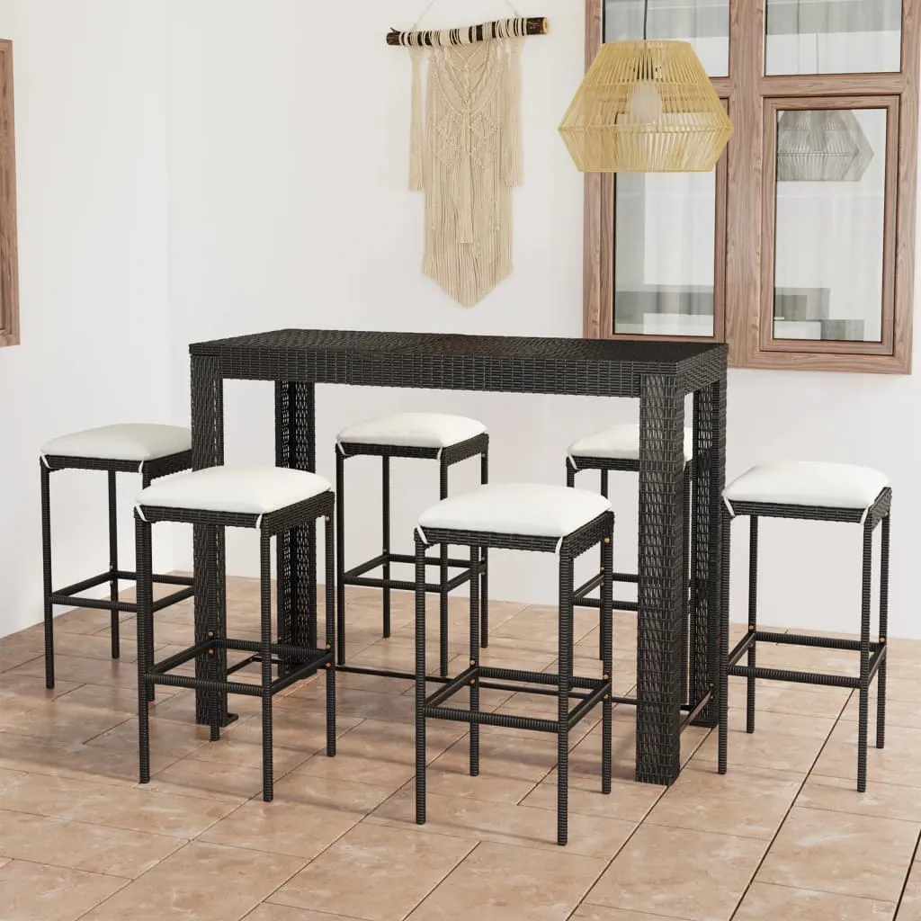 vidaXL Set Bar da Giardino 7 pz con Cuscini in Polyrattan Nero