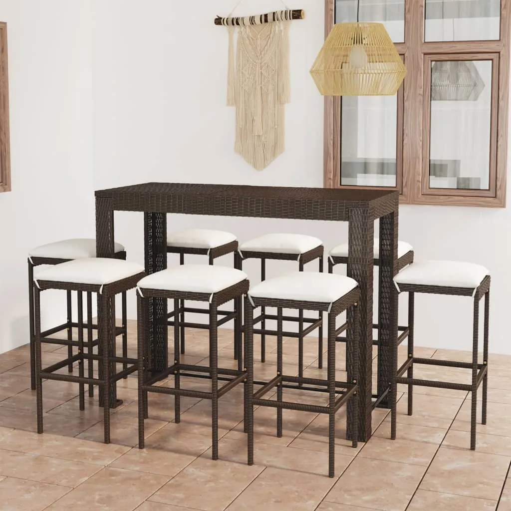 vidaXL Set da Bar da Giardino 9 pz con Cuscini in Polyrattan Marrone