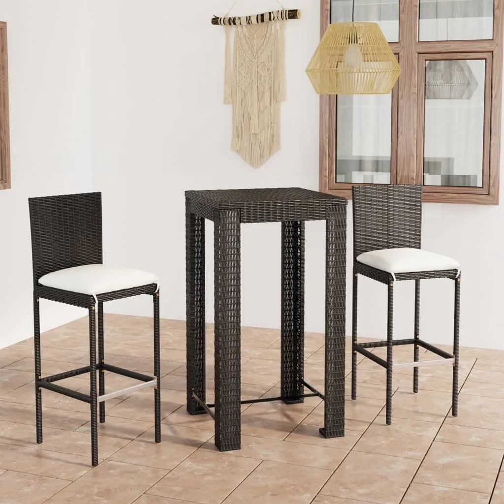 vidaXL Set Bar da Giardino 3 pz con Cuscini Polyrattan Nero